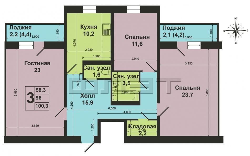 Продается просторная 3-комнатная квартира 100 кв.м. на 3-м этаже девятиэтажного кирпичного дома 2002 года постройки в... - 24