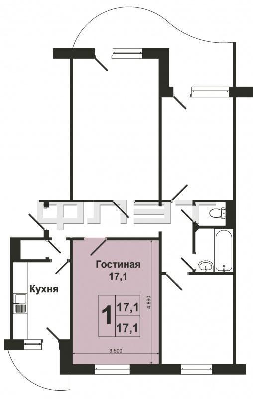 В Советском районе г.Казани, в районе проспекта Победы и Агропарка продается просторная комната в 4-х комнатной... - 7