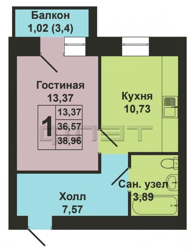 Продается однокомнатная квартира площадью 36.58 / 13.37 /10.73 кв.м. в жилом комплексе 'Весна' в Советском районе.... - 12