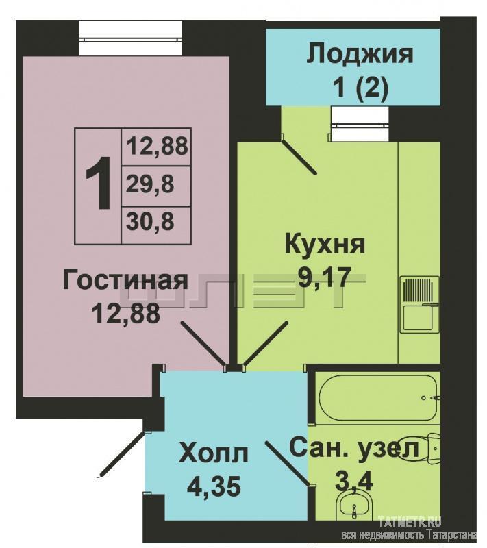 Продается однокомнатная квартира площадью 30.80 / 12.88 / 9.17 кв.м. в ЖК 'Царево Village' в прекрасном озелененном... - 15