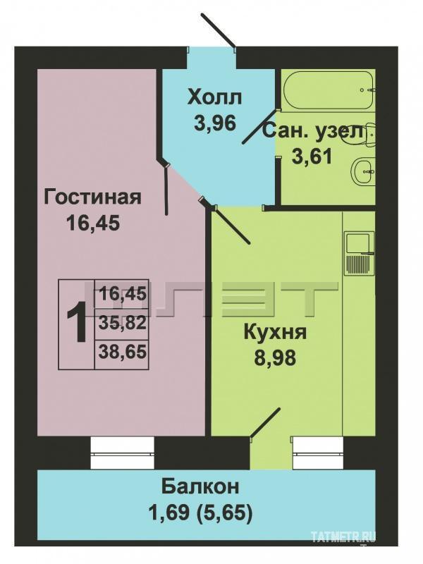Продается однокомнатная квартира площадью 35.83 / 16.45 / 8.98 кв.м. в жилом комплексе 'Весна' в Советском районе.... - 11