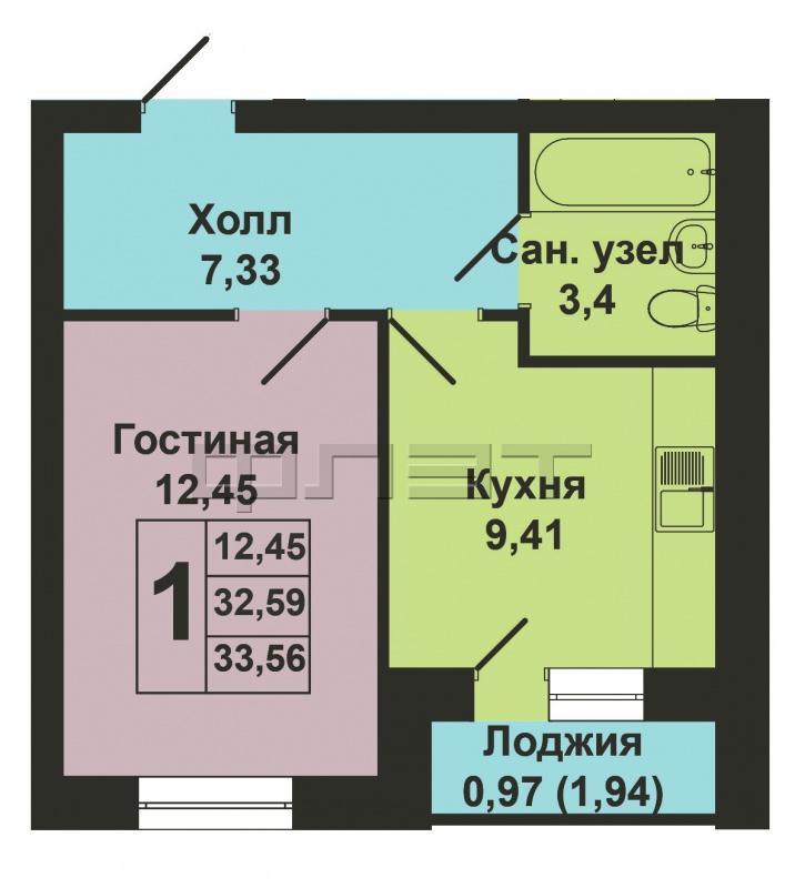 Продается однокомнатная квартира площадью 33.56 / 12.45 / 9.41 кв.м. в ЖК 'Царево Village' в прекрасном озелененном... - 13
