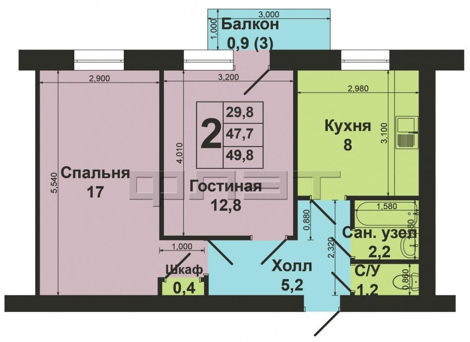 В Советском районе Казани, по ул. Латышских Стрелков 1/Карбышева 38, продаётся отличная двухкомнатная квартира.... - 9