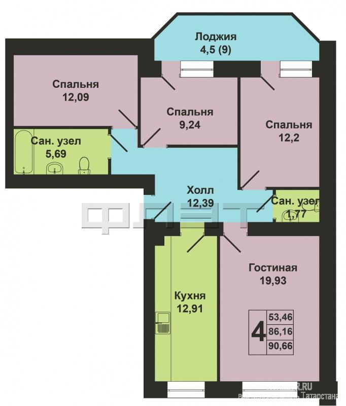 Советский район, ул.Зур-Урам,д.1. Продается 4-х комнатная квартира на 6-м этаже 9-ти этажного кирпичного дома общей... - 12