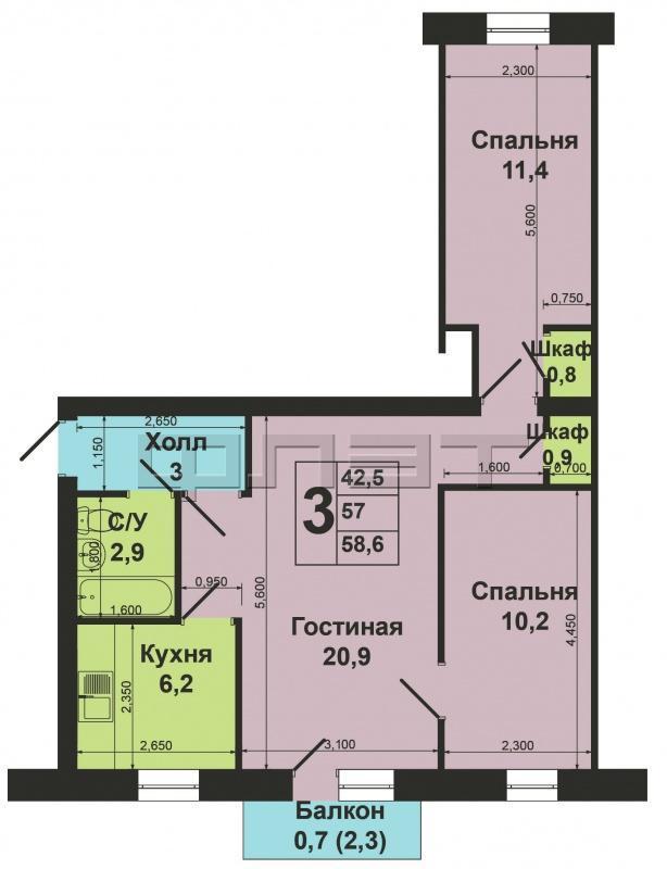 В Советском районе г. Казани по улице Попова д.2  продается просторная 3 комнатная квартира площадью 56, 3. Санузел... - 6