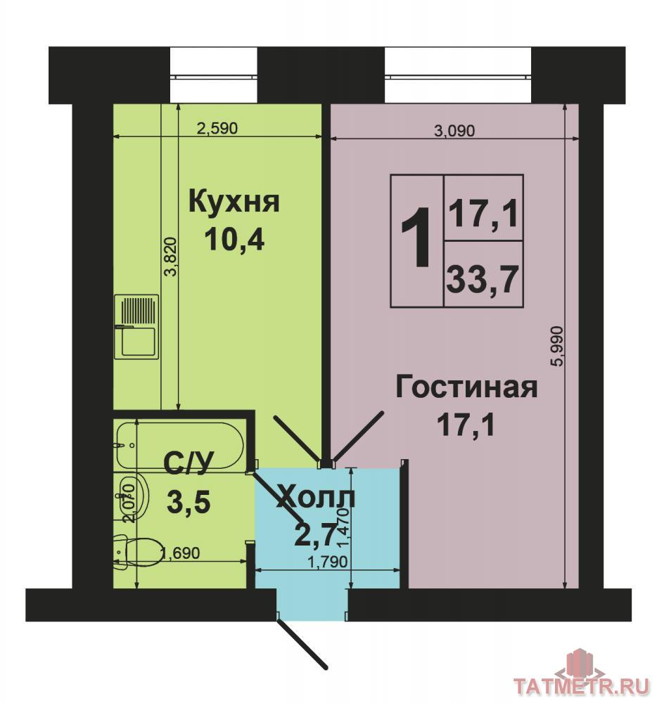 Советский район, ул. Г.Тукая, д.41. Продается 1-к  отличная квартира на 1 этаже 3-этажного кирпичного дома  в  ЖК... - 11