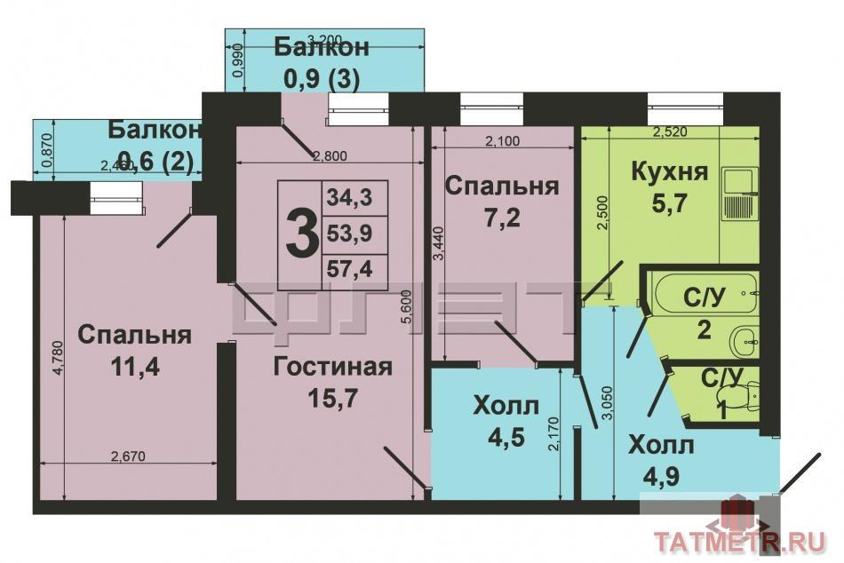 Продам 3-х комнатную квартиру в Советском районе по ул.Губкина,25 к2. Общая площадь квартиры составляет 55м2. Удобная... - 13