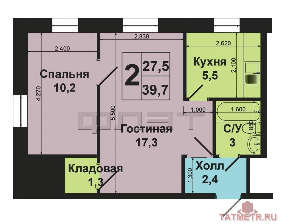 Продается 2-комнатная квартира в Приволжском районе по улице Актайская. Дом кирпичный, проведен кап.ремонт.  Квартира... - 5