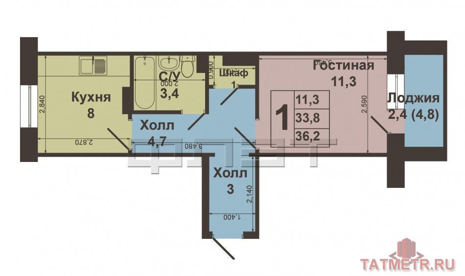 Продается 1-комнатная квартира в Советском районе по улице Сахарова. Квартира «распашонка» - окна выходят в разные... - 9