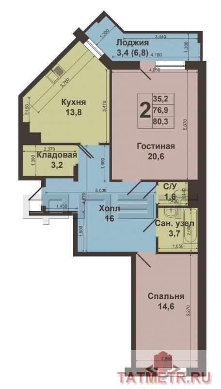 Советский район, ул.Волочаевская, д.4. Продаётся светлая, просторная 2-х комнатная квартира, общей площадью 77 м² на... - 12