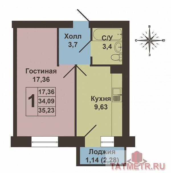 Продается однокомнатная квартира площадью 35.23 / 17.36  / 9.63 кв.м. в жилом комплексе 'Царево Village' в прекрасном... - 12