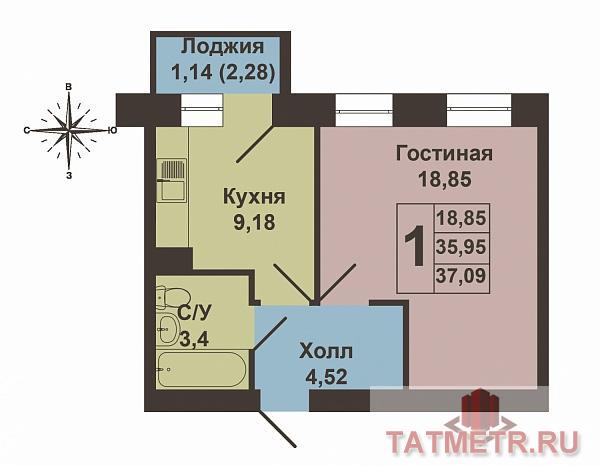 Продается однокомнатная квартира площадью 37.09 / 18.85 / 9.18 кв.м. в жилом комплексе 'Царево Village' в прекрасном... - 11