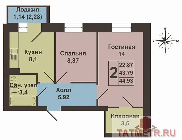 Продается двухкомнатная квартира площадью 44.93 / 22.87  / 8.10 кв.м. в жилом комплексе 'Царево Village' в прекрасном... - 13