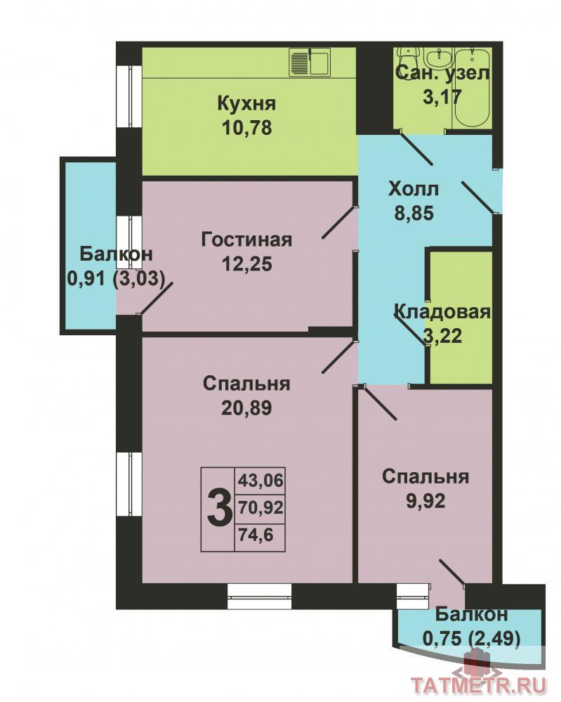Продается трехкомнатная квартира площадью 71.60 кв.м. в жилом комплексе 'Залесный Сити'.  Находится в экологически... - 7