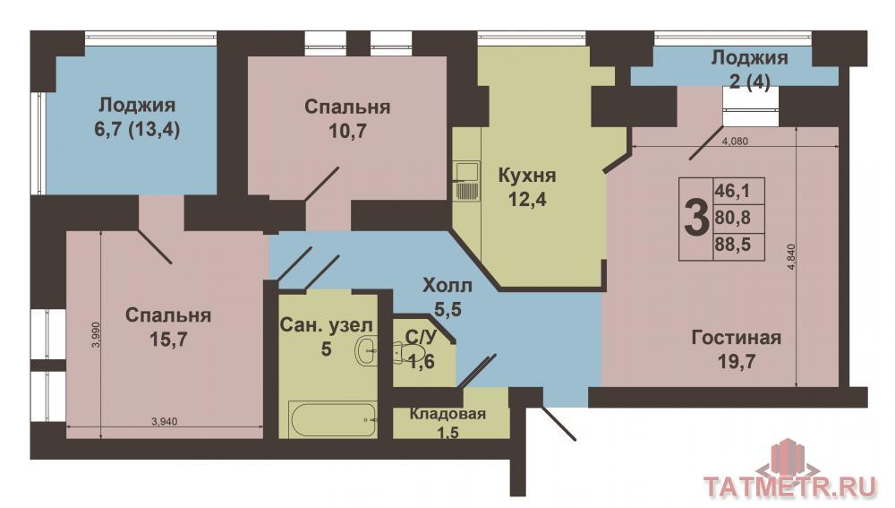 В Ново-Савиновском районе по пр. Фатыха Амирхана д.11 продается просторная и комфортабельная трех комнатная квартира.... - 11