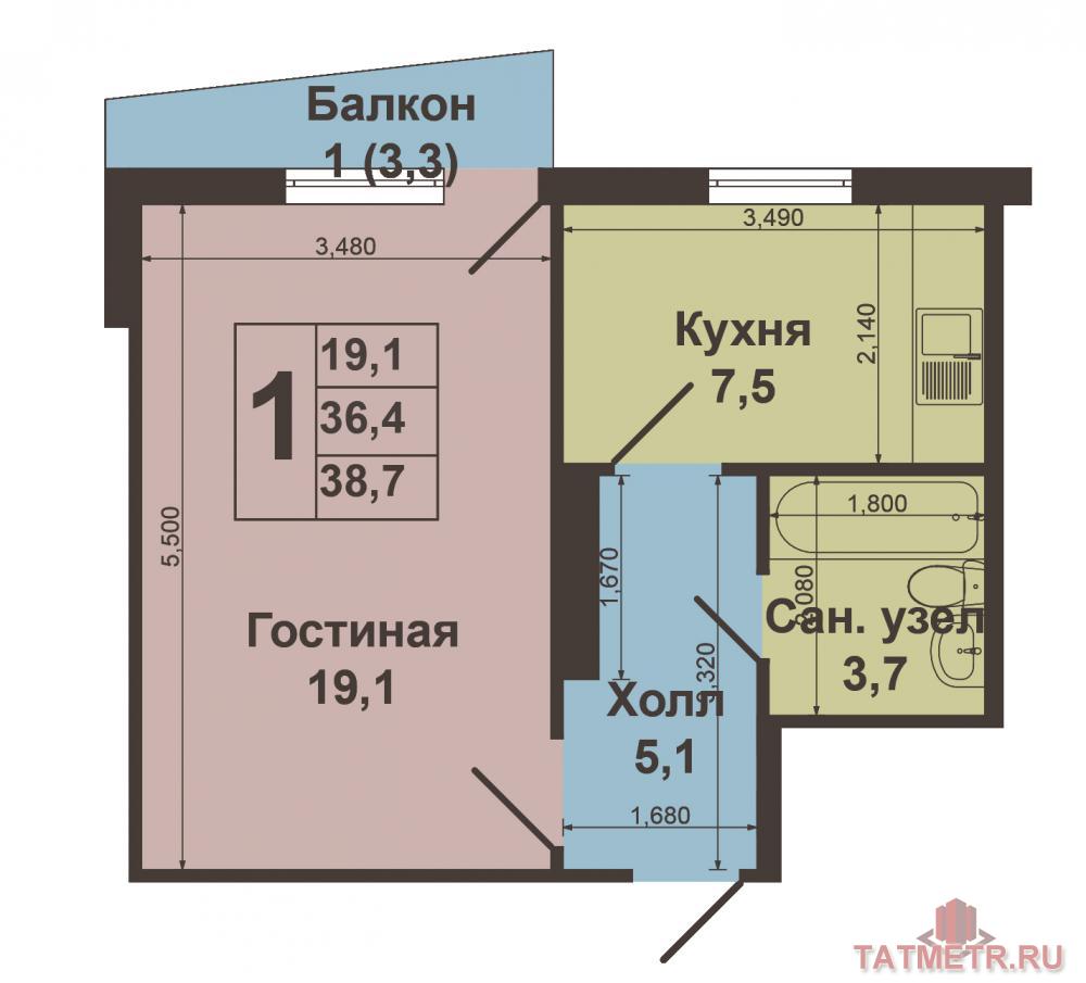 Продается 1-комнатная квартира на 9-м этаже 10-ти этажного дома по ул.Рашида Вагапова 8/15. Общая площадь 35, 4 кв.м.... - 9