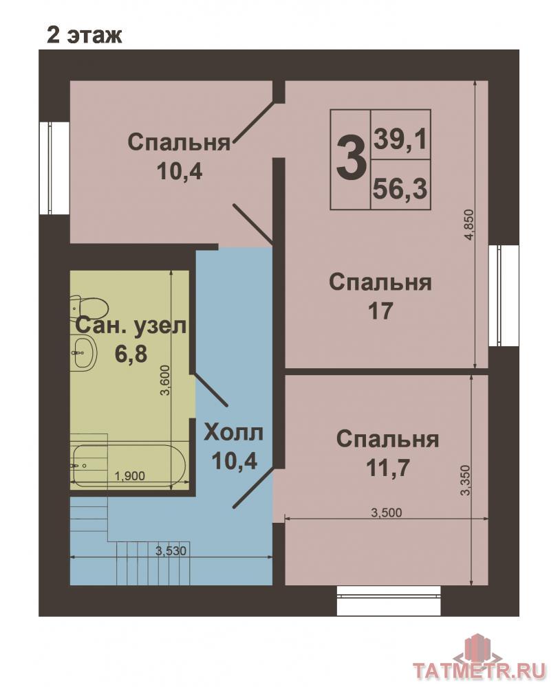 Продается двухэтажный кирпичный дом в с. Песчаные Ковали, Лаишевский район. Общая площадь 109 кв.м., участок 14, 6... - 9