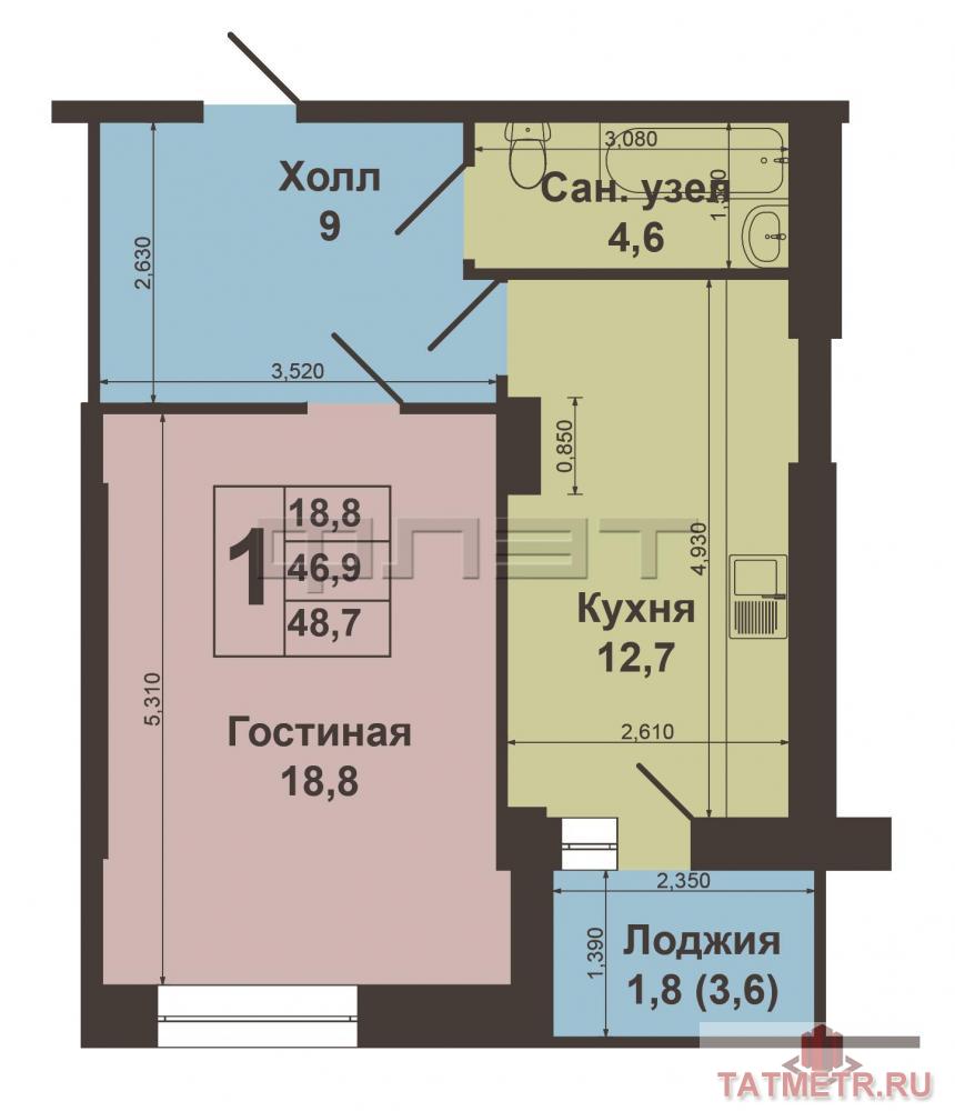 Вахитовский район, Курашова 20. Выставлена на продажу стильная однокомнатная квартира- студия площадью 48, 8 м2 на 6... - 11