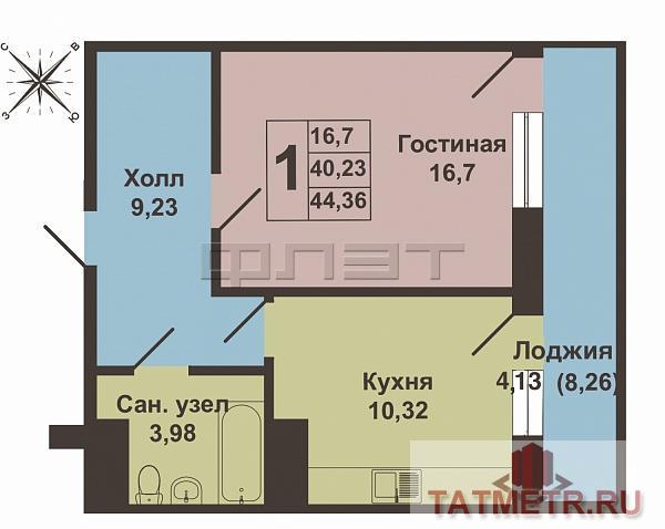 Продается просторная светлая однокомнатная квартира в жилом комплексе 'Казань XXI век'. Общая площадь квартиры 44.36... - 5