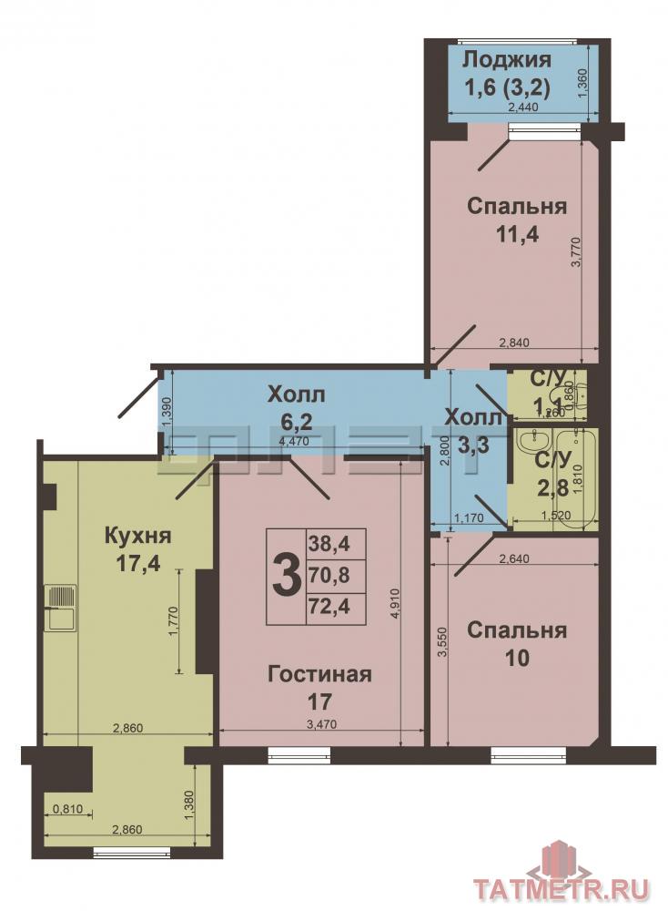 Советский район, ул. Проспект Победы, д.210Б.  Продаётся уютная и очень светлая 3-комнатная квартира, общей площадью... - 15