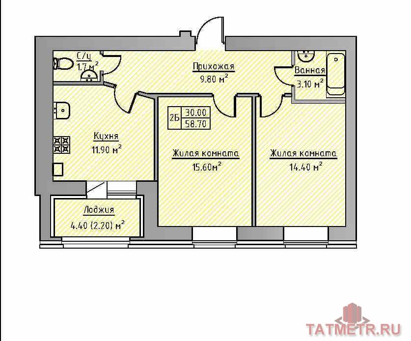 Предлагаем приобрести двухкомнатную квартиру с индивидуальным отоплением комфорт класса в жилищном комплексе,... - 1