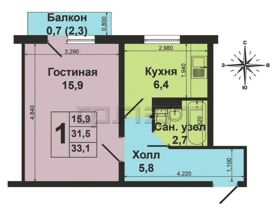 Зеленодольск, город, ул. Засорина д.16 Однокомнатная квартира в тихом спальном районе города на среднем этаже.... - 9