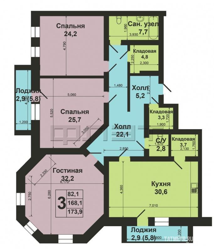 Вахитовском район,ул.Салимжанова,  д19.  Продается трехкомнатная квартира  улучшенной планировки   с качественным... - 7