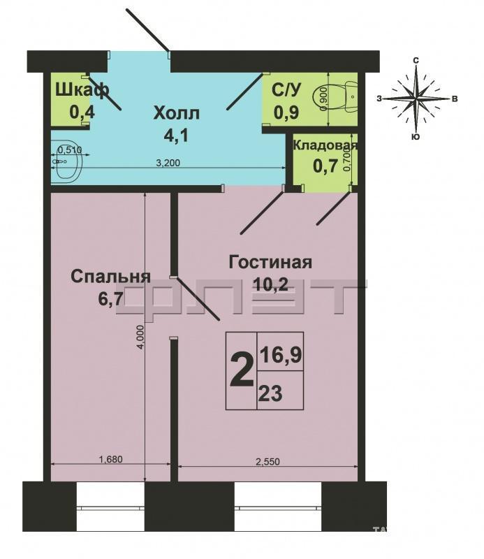 Зеленодольск, город, ул. Заикина, дом №14, корпус 2. Продается отличная 2-комнатнаю «Гостинка» в центре города 23... - 6