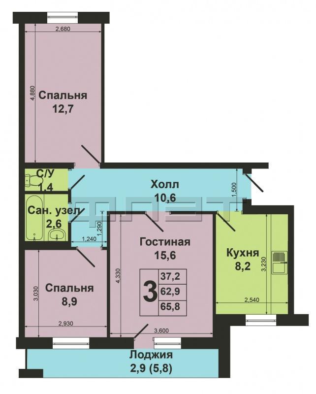Ул. Амирхана, 105, Ново-Савиновский район Продается трех комнатная квартира в кирпичном доме 1997 года постройки в... - 5