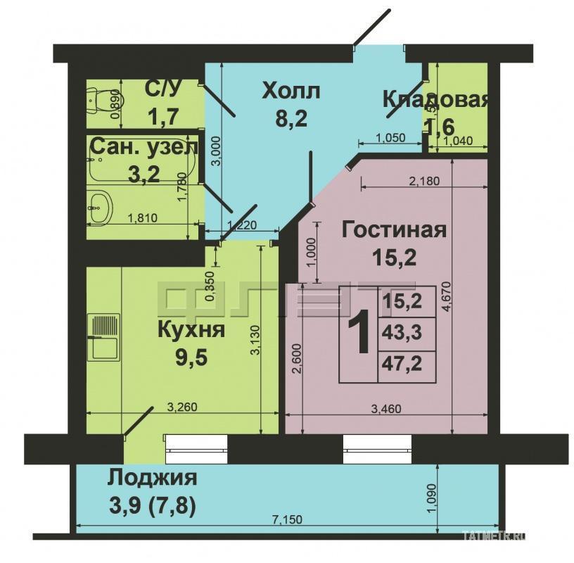 Однокомнатная квартира в Советском районе. Кирпичный дом 2011 года постройки. Квартира с улучшенной планировкой... - 7