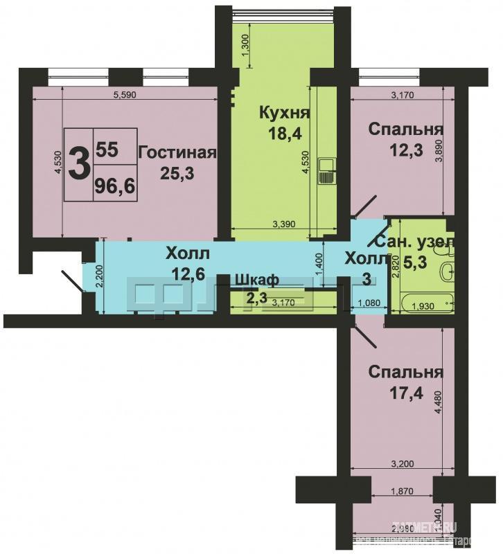 Приволжский район ул. Дубравная, д. 40 Продается шикарная трехкомнатная квартира на 6 этаже 10-ти этажного кирпичного... - 14