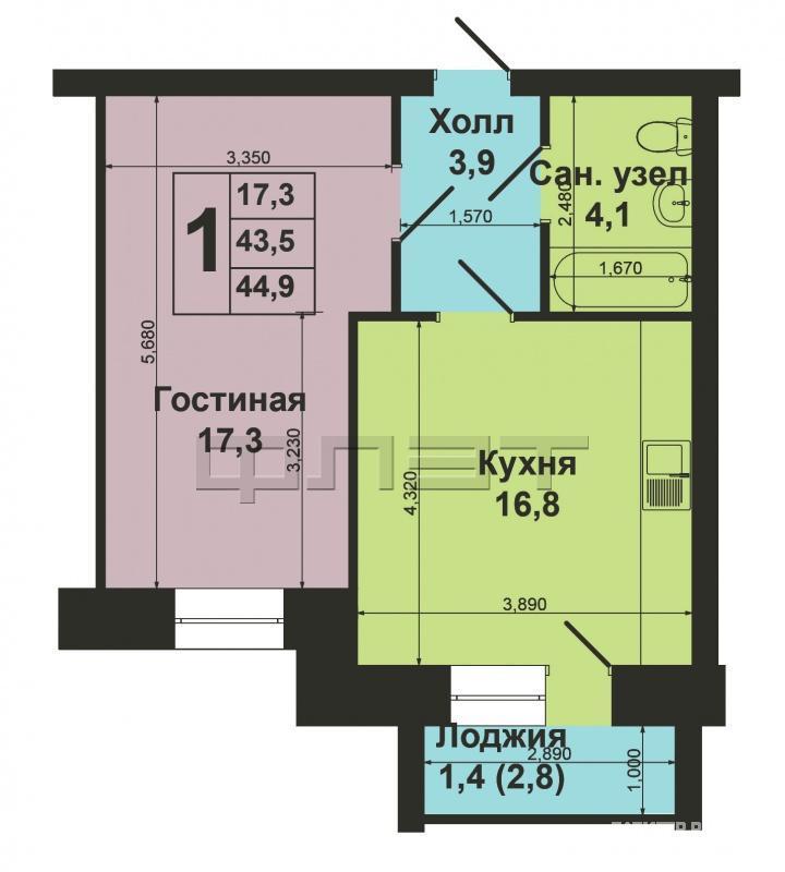 Казань, Продается большая однокомнатная квартира  по ул. Ленина  д. 6, с. Осиново. Общая площадь 42,3 кв. м, в... - 8