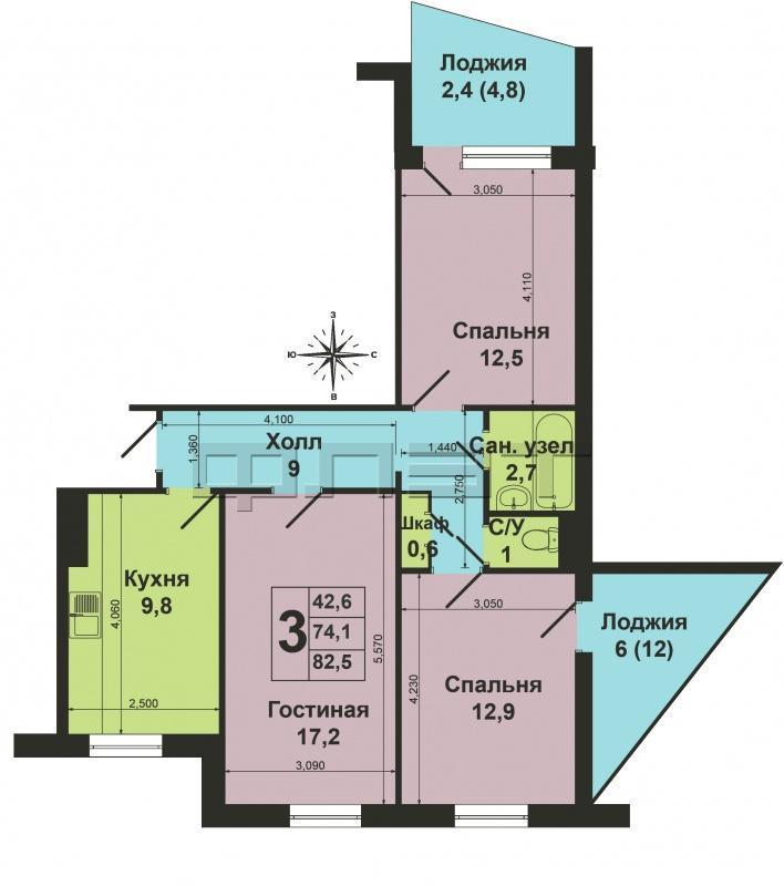 Продаётся просторная трехкомнатная квартира 87 кв.м на шестом этаже десятиэтажного панельного дома по ул. Четаева,... - 13