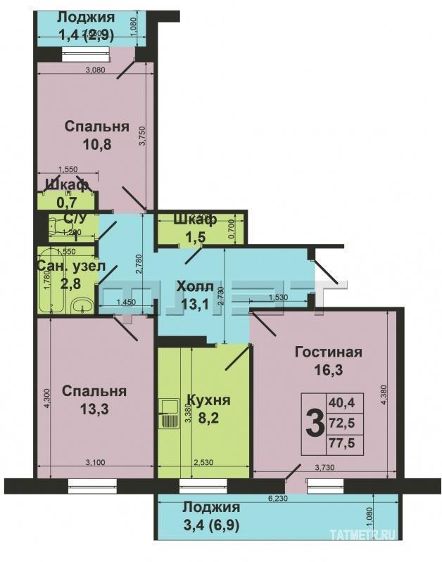 Продается просторная трехкомнатная квартира в удобном для жизни  районе. 7-й этаж из 9-ти.Общая площадь квартиры –... - 15