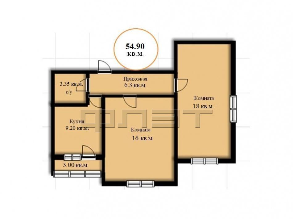 Продается двухкомнатная квартира площадью 54.90 / 34.00 / 9.20 кв.м. в новом построенном жилом доме 'В Габишево'.... - 11