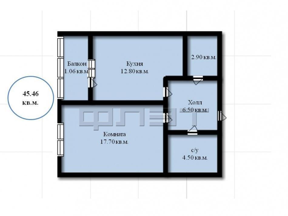 Продается однокомнатная квартира площадью 45.46 / 17.43 / 12.80 кв.м. в новом жилом комплексе 'Времена года' в... - 4