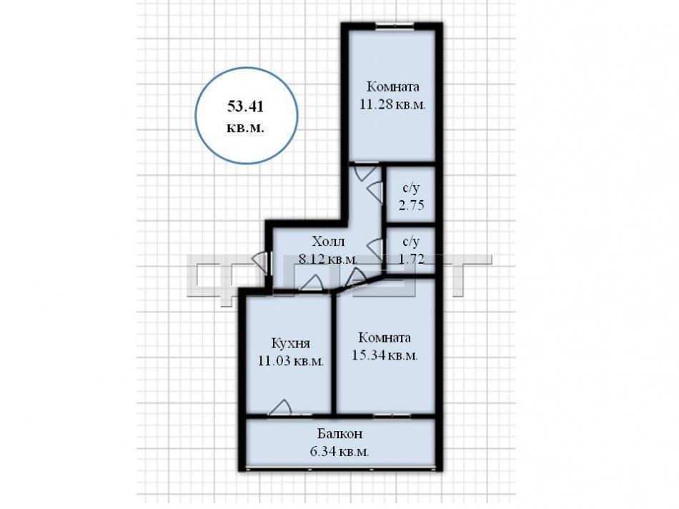 Продается двухкомнатная квартира площадью 53.41 / 26.62 / 11.03 кв.м. в престижном жилом комплексе 'Арт Сити' в 5... - 10