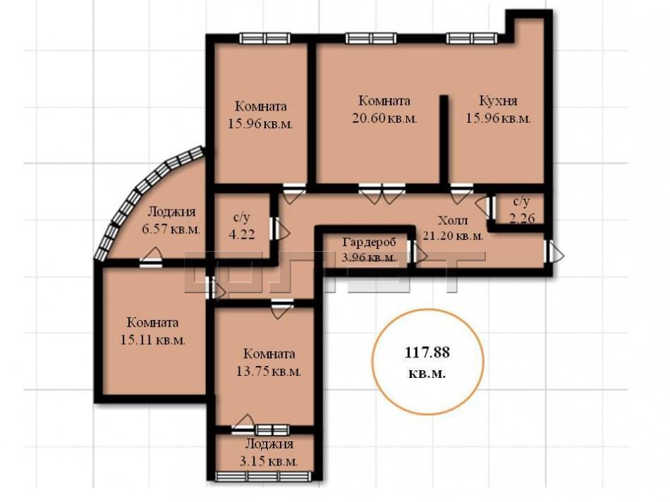 Продается просторная четырехкомнатная квартира площадью 117.88 / 65.42 / 15.96  кв.м. в ЖК 'Столичный' в... - 6