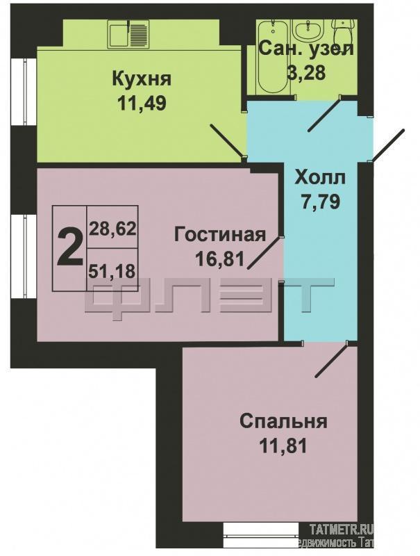 Продается двухкомнатная квартира площадью 51.18 / 28.62 / 11.49  кв.м. в ЖК 'Счастливый' в Приволжском районе в... - 6
