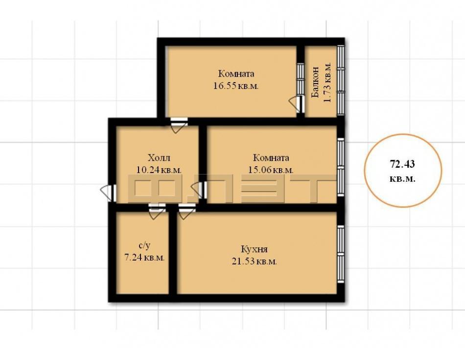 Продается просторная двухкомнатная квартира площадью 72.43 / 31.61 / 21.53 кв.м. в ЖК 'Легенда' по ул.Отрадная в... - 8