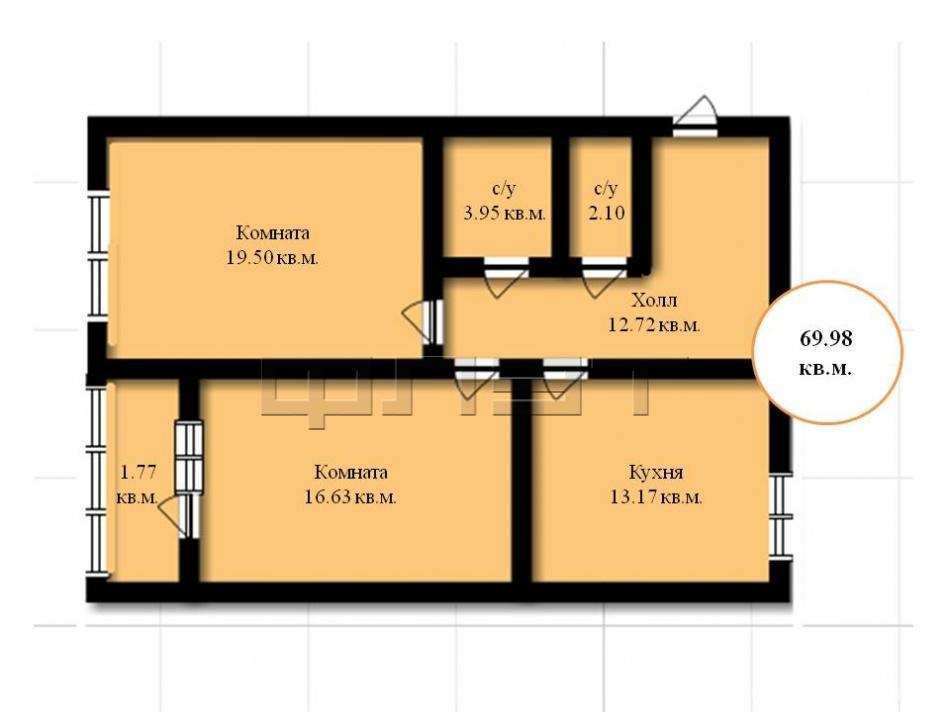 Продается двухкомнатная квартира площадью 69.98 / 36.13 / 13.17 кв.м. в новом жилом комплексе 'Времена года' в... - 3