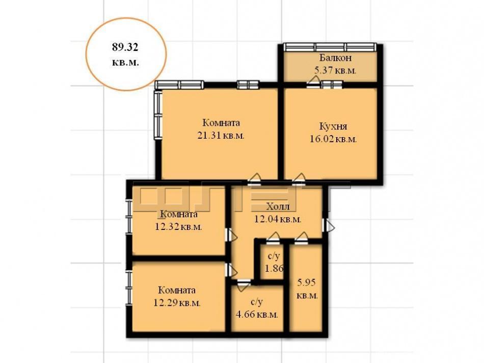 Продается трехкомнатная квартира площадью 89.32 / 47.18 / 16.00 кв.м. в новом жилом комплексе 'Времена года' в... - 3