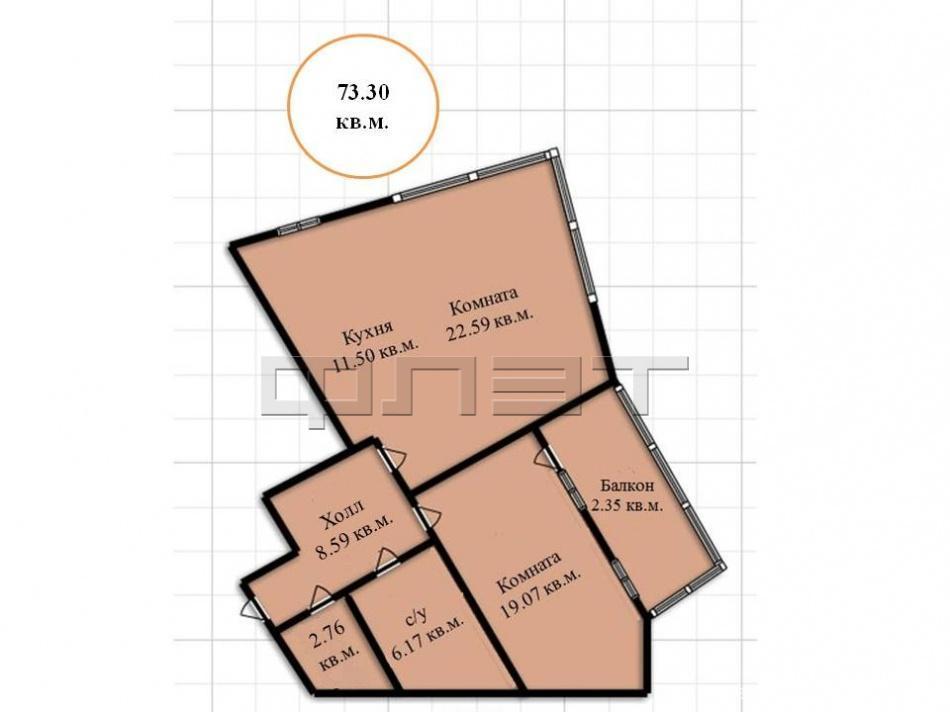Продается двухкомнатная квартира площадью 73.02 / 41.66 / 11.50 кв.м. в новом жилом комплексе 'Манхэттен' в 5 минутах... - 8