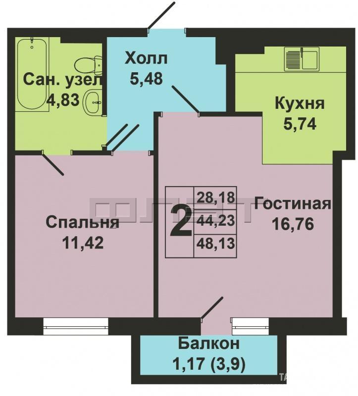 Продается двухкомнатная квартира площадью 44.23 кв.м. в ЖК 'Green'. Это новый жилой комплекс от надежного... - 6
