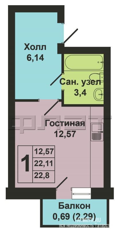 Продается однокомнатная квартира-студия площадью 22.80 кв.м. в ЖК 'Царево Village'. ВЫГОДНЫЕ УСЛОВИЯ при покупке... - 13