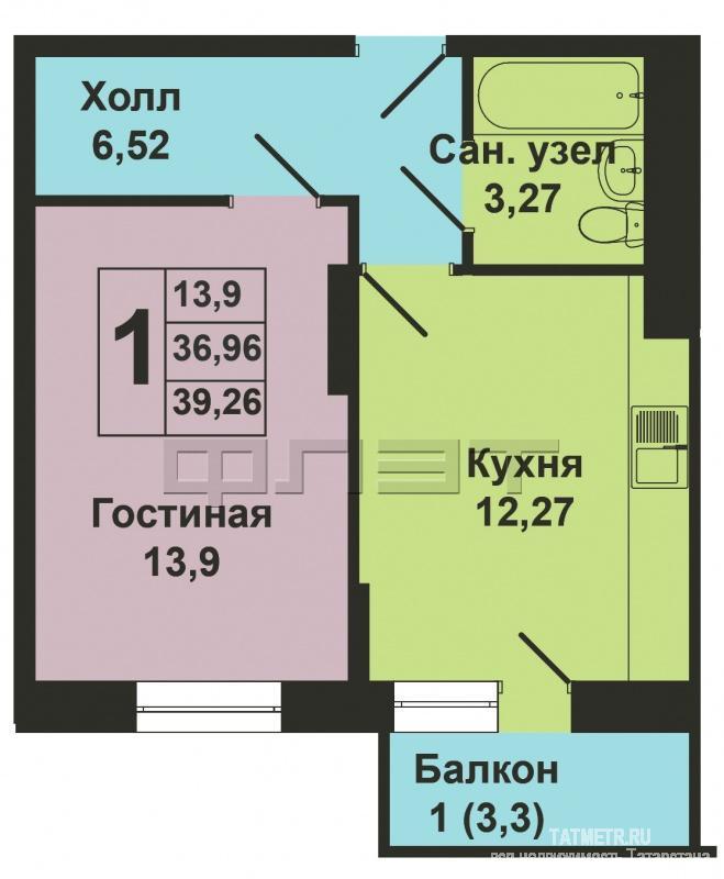 Продается однокомнатная квартира площадью 36.93 / 13.90 / 12.27 кв.м. в новом жилом комплексе 'Палитра'. Он включает... - 4
