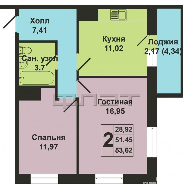 Продается двухкомнатная квартира площадью 53.26 кв.м. в новом жилом комплексе 'Палитра'. Он включает в себя два дома... - 4