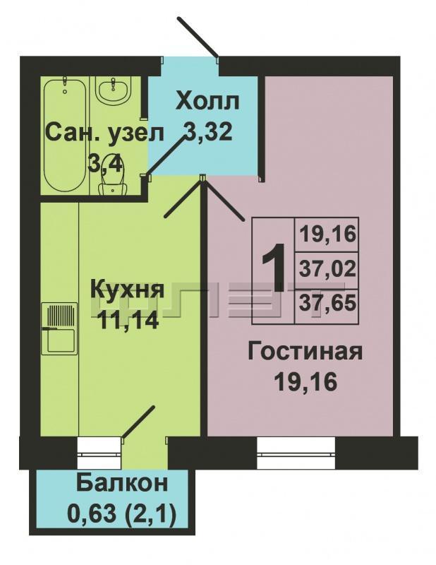Продается однокомнатная квартира площадью 37.65 / 19.16 / 11.14 кв.м. в ЖК 'Царево Village'. ВЫГОДНЫЕ УСЛОВИЯ при... - 13