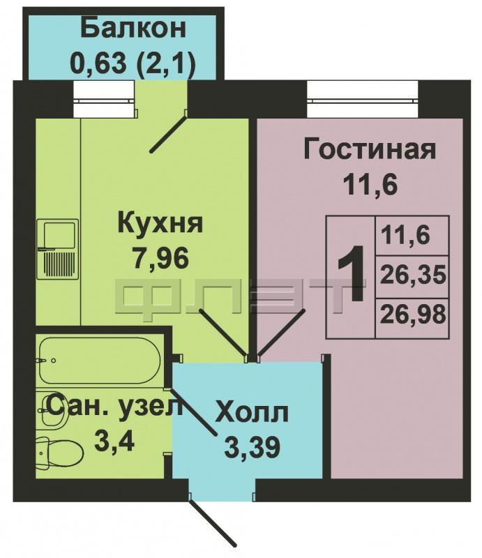 Продается однокомнатная квартира площадью 26.98 / 11.60 / 7.96 кв.м. в ЖК 'Царево Village' в прекрасном озелененном... - 16