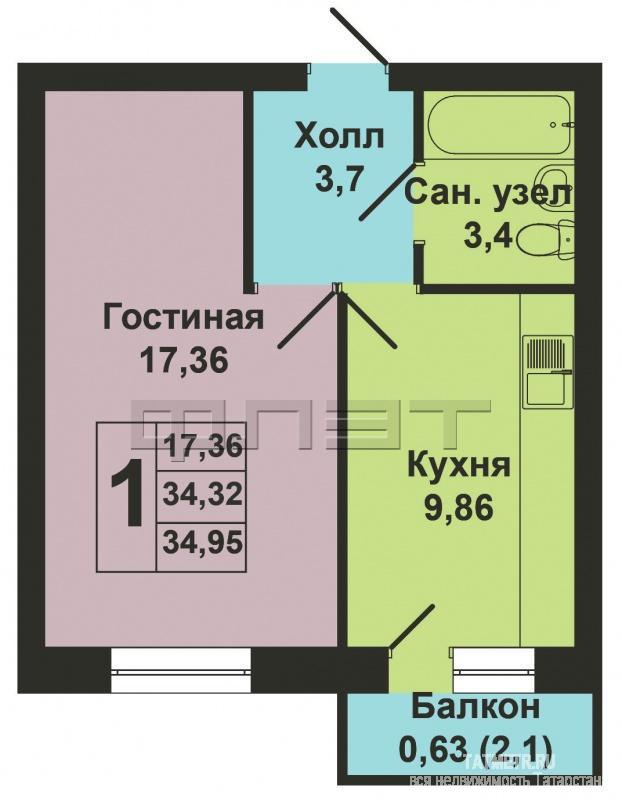 Продается однокомнатная квартира площадью 34.95 / 17.36 / 9.86 кв.м. в ЖК 'Царево Village' в прекрасном озелененном... - 16